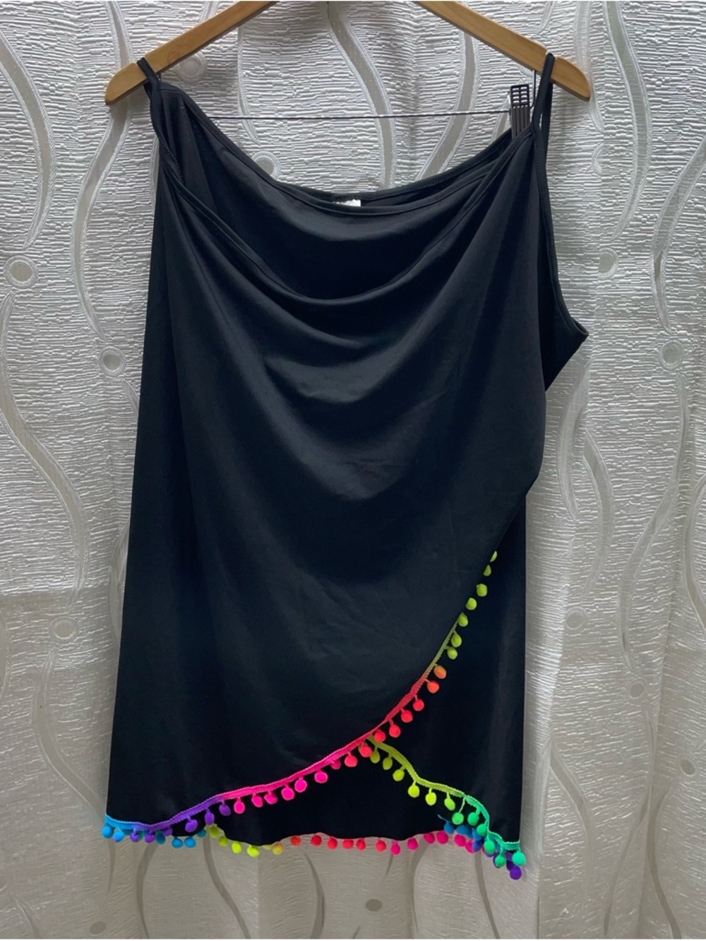 Unbranded Swim Cover-Up Womens XXL Black Excellent Rainbow Pom-Pom Wrap Trim